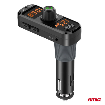 AMiO Car FM Transmitter 2×USB - A 1×USB - C microSD 12V 24V – Bluetooth, Hands - Free Bellen en L - vormige Behuizing AMiO 5