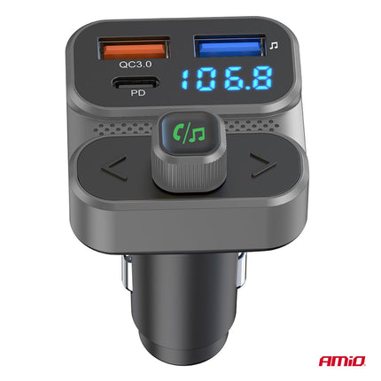 AMiO Car FM Transmitter – 2×USB - A en 1×USB - C – 12V/24V – Bluetooth – Handsfree Bellen en Snelladen AMiO 5