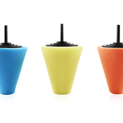 AMiO Auto Kegel Polijst Schuimborstels voor Boormachine (3 stuks) M14 (125mm) Oranje-Groen-Blauw - VCTparts.nl