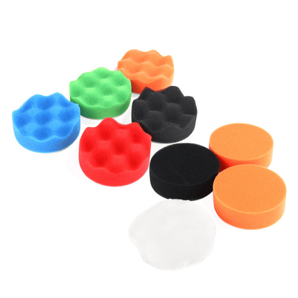 AMiO Auto Polijst Schuimborstels voor Boormachine (11 delig) M14 (125mm) Blauw-Groen-Oranje-Rood-Zwart - VCTparts.nl