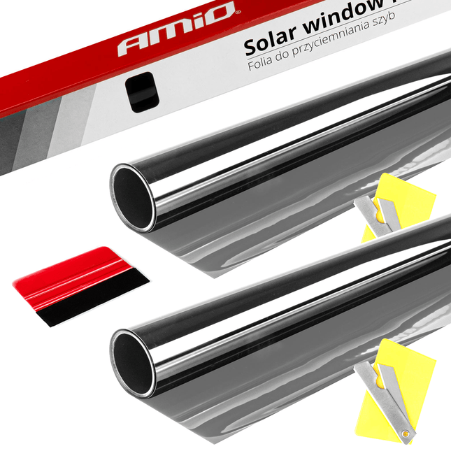 AMiO Autoraam Folie Tint Vinyl Zwart 50x300cm (30%) zwarte Ramenfolie 2 stuks voor Zonwering en Privacy met Strijkpas (set)