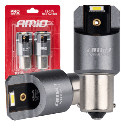 AMiO BA15s P21W LED 12V-24V 2x1860 SMD Wit Canbus [Achterlicht - Richtingaanwijzer - Achteruitrijlicht] (2 stuks) - VCTparts.nl