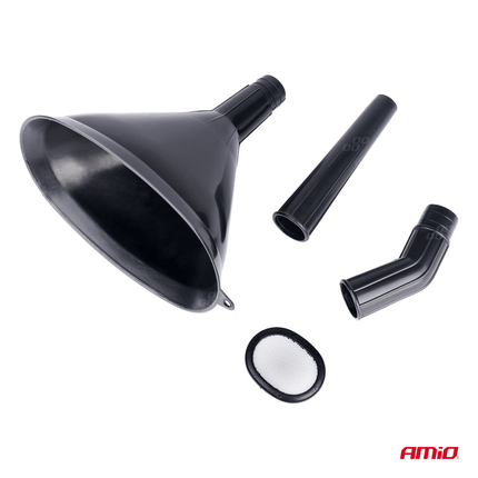 AMiO Drie-Delige Elliptische Universele Trechter met Filtergaas en Twee Tuiten 14cm Diameter Zwart - VCTparts.nl