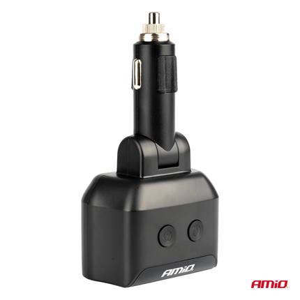 AMiO Dubbele Sigarettenaansteker Plug Splitter met (2x USB-A & 1x USB-C) 12V/24V en Voltmeter Zwart - VCTparts.nl