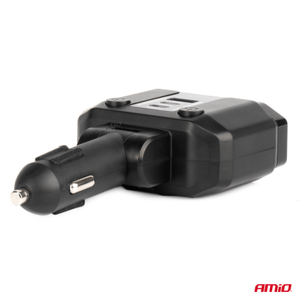 AMiO Dubbele Sigarettenaansteker Plug Splitter met (2x USB-A & 1x USB-C) 12V/24V QC3.0 200W Voltmeter Zwart - VCTparts.nl