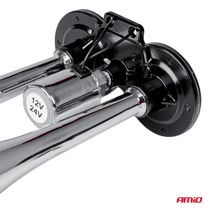 AMiO Dubbele Trompet Treinhoorn / Luchthoorn 115dB - Trein hoorn Claxon (Excl. Compressor) Zilver - VCTparts.nl