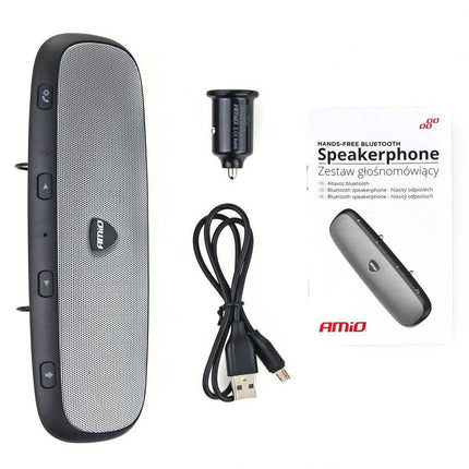 AMiO Hands-free Bluetooth Auto Carkit Speaker met QC 3.0 USB Lader Grijs - VCTparts.nl