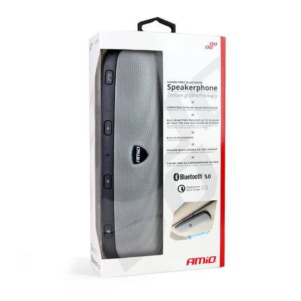 AMiO Hands-free Bluetooth Auto Carkit Speaker met QC 3.0 USB Lader Grijs - VCTparts.nl