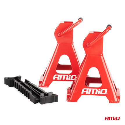 AMiO Kriksteunen Set 2 Stuks - 2 Ton Draagkracht voor Veilige Ondersteuning Rood - VCTparts.nl