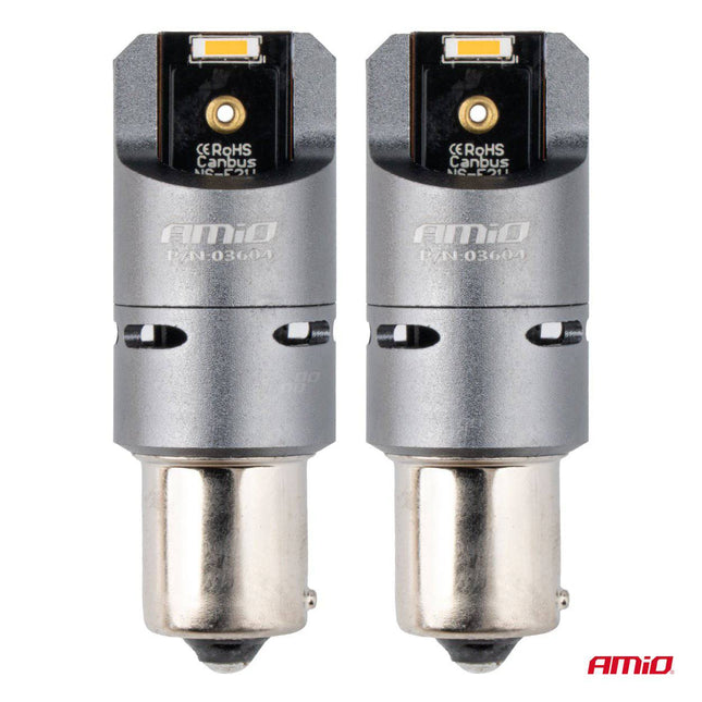 AMiO LED CANBUS PRO-serie BAU15S PY21W 2x1860 SMD Amber 12V 24V - VCTparts.nl