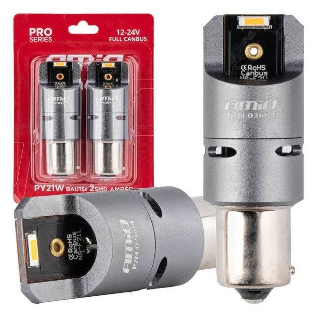AMiO LED CANBUS PRO-serie BAU15S PY21W 2x1860 SMD Amber 12V 24V - VCTparts.nl