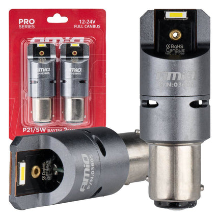 AMiO LED CANBUS PRO serie BAY15D P21/5W 2x1860SMD Wit 12/24V FULL CANBUS met VENTILATOR - VCTparts.nl