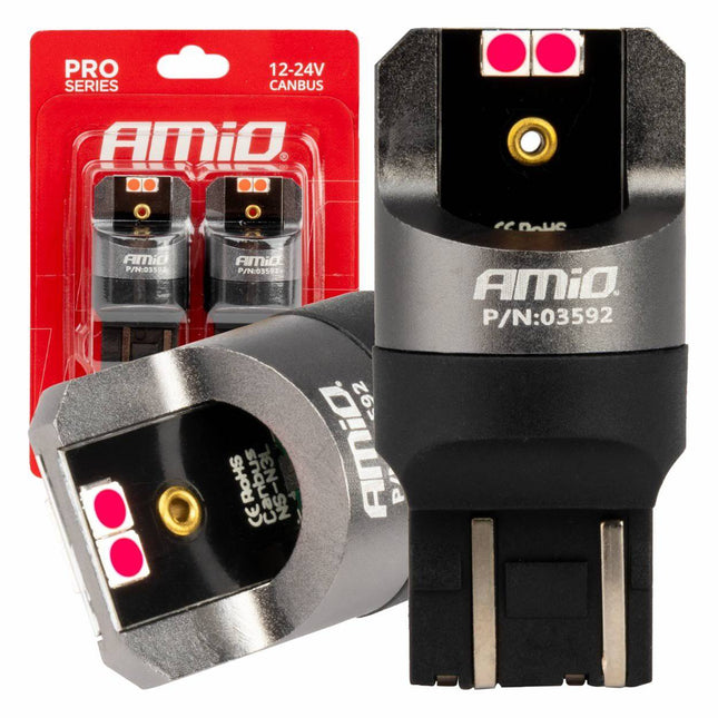 AMiO LED CANBUS PRO serie T20 7443 W21/5W 4x3030 SMD Rood 12/24V - VCTparts.nl