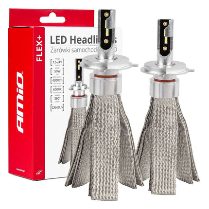 AMiO LED Koplampen FLEX+ Serie H4/H19 canbus 6000K 12-24V Dimlichten Wit - VCTparts.nl
