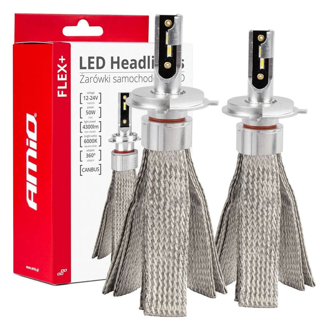 AMiO LED Koplampen FLEX+ Serie H4/H19 canbus 6000K 12-24V Dimlichten Wit - VCTparts.nl