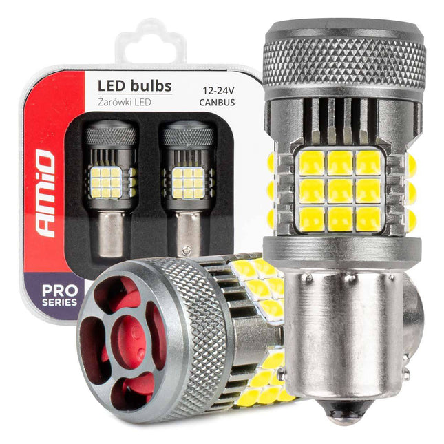 AMiO LED-LAMPEN CANBUS PRO-serie 1156 BA15S P21W R10W R5W 36x3030 SMD VENTILATOR Wit 12V/24V - VCTparts.nl