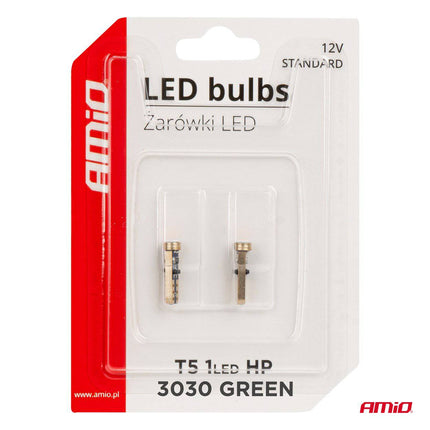 AMiO LED-LAMPEN STANDAARD Groen T5 12V 3030 1LED HP - VCTparts.nl