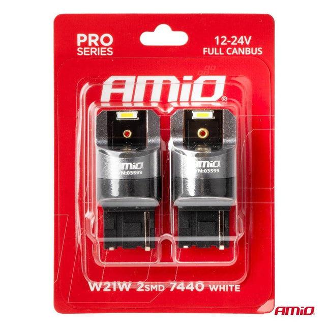 AMiO LED VOLLEDIGE CANBUS T20 W21W 2SMD 7440 WIT 12/24V - VCTparts.nl