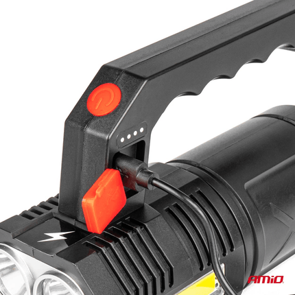 AMiO LED Zoeklicht Handlamp met Geïntegreerde Oplaadbare Batterij 300LM Zwart-Rood - VCTparts.nl