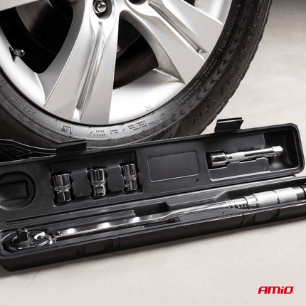 AMiO Momentsleutel 17/19/21 mm 40-210 Nm Wielmoersleutel Universeel met Koppelstuken en Koffer [Wielbout Sleutel - Gereedschap] - VCTparts.nl