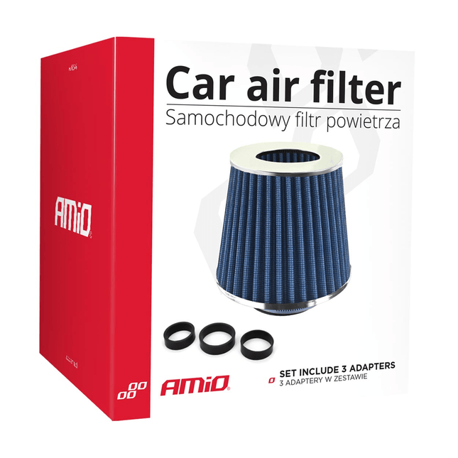 AMiO Open Luchtfilter Sport Filter met Cold Air Intake Blauw - Chrome [Sportfilter Powerfilter Universeel] - VCTparts.nl