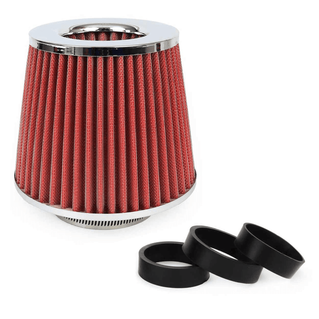 AMiO Open Luchtfilter Sport Filter met Cold Air Intake Rood - Chrome [Sportfilter Powerfilter Universeel] - VCTparts.nl