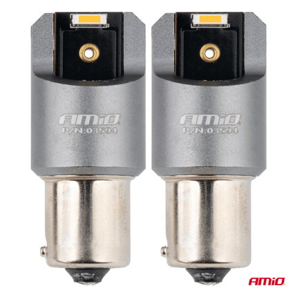 AMiO PY21W BAU15s LED 12V-24V 2x1860 SMD Oranje Canbus [Knipperlicht - Richtingaanwijzer] (2 stuks) - VCTparts.nl