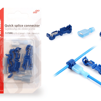 AMiO T-Type Snelsluitende Connector (075-25mm) 15A Blisterverpakking Blauw (5 sets) - VCTparts.nl