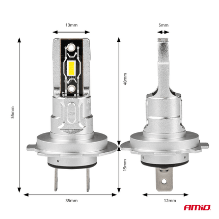 AMiO Dimlicht + Grootlicht LED H7 Mini 6500k Wit 4 stuks (set) [Witte koplampen - Witte Dimlichten] - VCTparts.nl