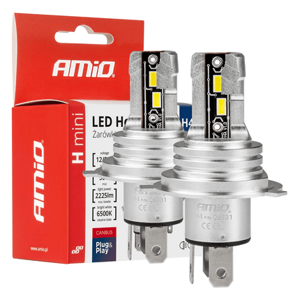 AMiO Dimlicht LED H4/H19 Mini 6500k Wit (set) 12v/24v [Witte koplampen - Witte Dimlichten] - VCTparts.nl