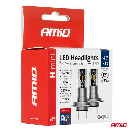 AMiO Dimlicht LED H7 Mini 6500k Wit (set) [Witte koplampen - Witte Dimlichten] - VCTparts.nl