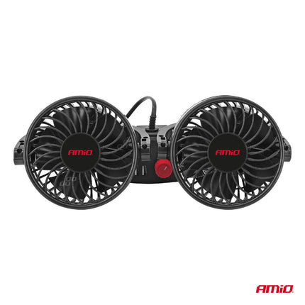 AMiO AMiO Dubbele Autoventilator voor Hoofdsteun met USBoplader Zwart (5x10 cm) 12V 5