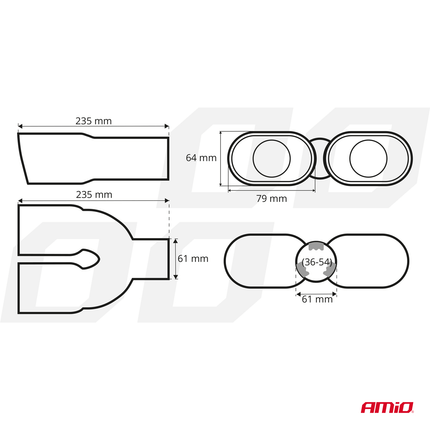 AMiO Dubbele Uitlaat Chrome Recht 42 - 62mm Kopstuk / Eindstuk Vierkant [Uitlaat Sierstuk - Uitlaat Tuning - Uitlaat Koppelstuk] - VCTparts.nl
