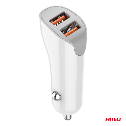 AMiO AMiO Dubbele USB - A Autolader Telefoon 2.1A 12/24V Wit AMiO 2