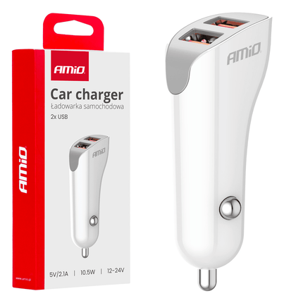 AMiO AMiO Dubbele USB - A Autolader Telefoon 2.1A 12/24V Wit AMiO 1