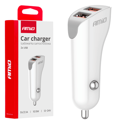 AMIO Double USB-A Car Ladegerät 2.1a 12/24 V Weiß