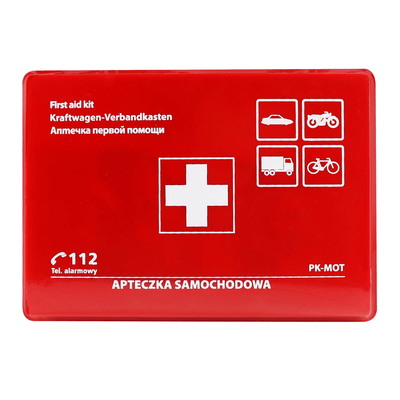 AMIO ERSTE AID BOX Kompakt Sicherheitssatz für Auto/Motor mit praktischem Anhang rot