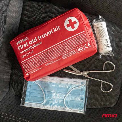 AMiO EHBO-kit in Soft Case DIN 13164 met Beademingsmasker - Compacte Verbandtas voor Auto AMiO 2