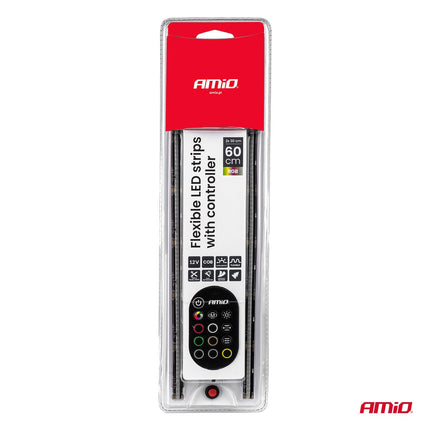 AMiO Flexible LED Strips RGB 12V – Set van 2x30cm met Afstandsbediening Controller – Decoratieve Interieur en Exterieur Verlichting voor Auto - VCTparts.nl