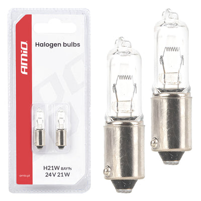 AMiO Halogeenlamp H21W 24V 21W BAY9S – Set van 2 – Voor Vrachtwagens, Bussen en Werkmachines