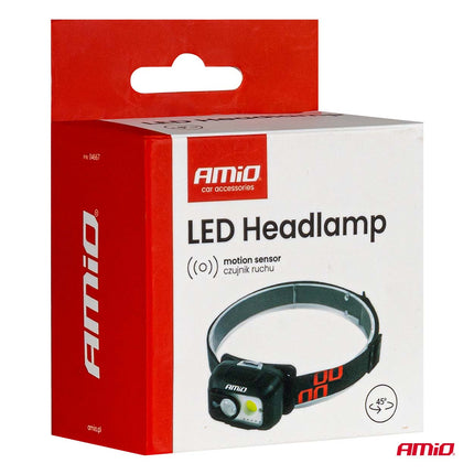 AMiO Hoofdlamp LED XPG+COB 1800mAh met Bewegingssensor - USB Oplaadbaar en Verstelbare Hoofdband - Voor Outdoor Werkplaats en Noodsituaties - VCTparts.nl