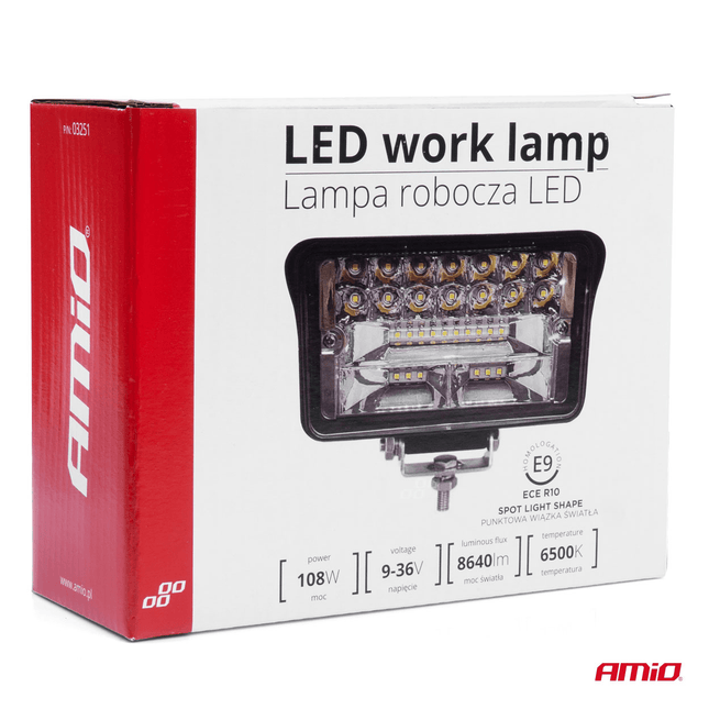 AMiO Krachtige Brede Werklamp Verstraler Spot Diverse Toepassingen (36 LED 9 - 36v) 6000K Wit - VCTparts.nl
