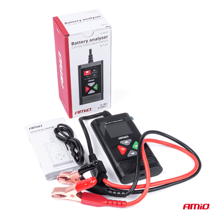 AMiO Krachtige Professionele Digitale Accutester (2 - 220Ah) met Uitgebreide Functionaliteiten (6/12V)Zwart - VCTparts.nl