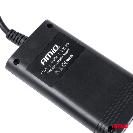 AMiO Krachtige Professionele Digitale Accutester (2 - 220Ah) met Uitgebreide Functionaliteiten (6/12V)Zwart - VCTparts.nl