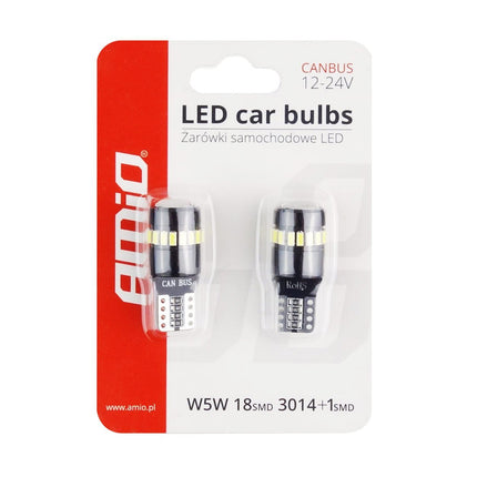 AMiO AMiO LED CANBUS 18SMD 3014 + 1SMD 1SMD T10 W5W Wit 12V/24V AMiO 3