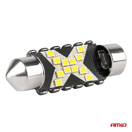 AMiO LED CANBUS lampen 12SMD Festoon C5W 2016 39mm Wit 12/24V - VCTparts.nl