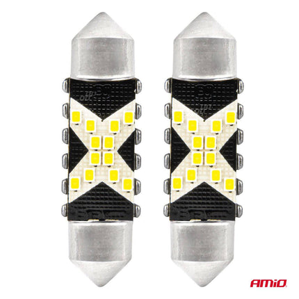 AMiO LED CANBUS lampen 12SMD Festoon C5W 2016 39mm Wit 12/24V - VCTparts.nl