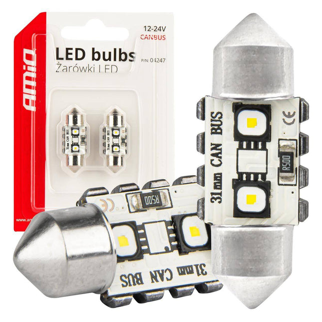 AMiO LED CANBUS lampen 12SMD Festoon C5W 3838 31mm Wit 12/24V - VCTparts.nl