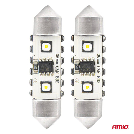 AMiO LED CANBUS lampen 12SMD Festoon C5W 3838 36mm Wit 12/24V - VCTparts.nl