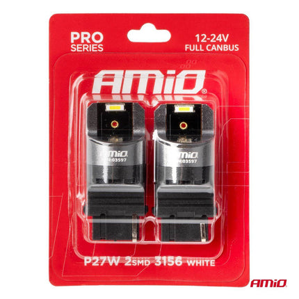 AMiO LED CANBUS PRO serie 3156 P27W 2x1860SMD Wit 12/24V FULL CANBUS - VCTparts.nl